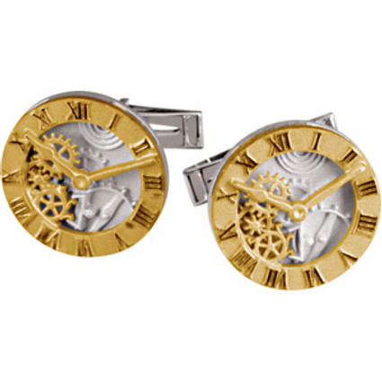 #5677 14k Two-Tone Yellow, White Gold Clock Face Design Cuff Link, Cufflinks