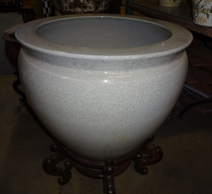 White Decorator Crackle - Luxury Handmade Chinese Porcelain - 22 Inch Fish Bowl | Fishbowl | Planter | Dining Table Base - Style 35