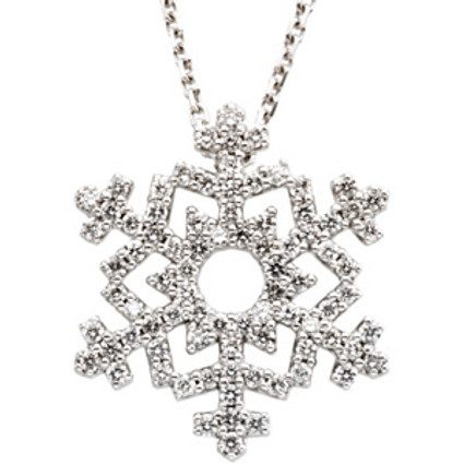 #2021: Miniature Snow Flake Diamond Pendant Necklace Fine 14k Gold, 5733