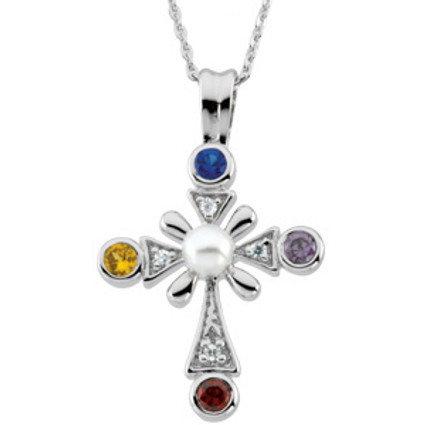 Good News Cross Pendant with Stones Sterling Silver