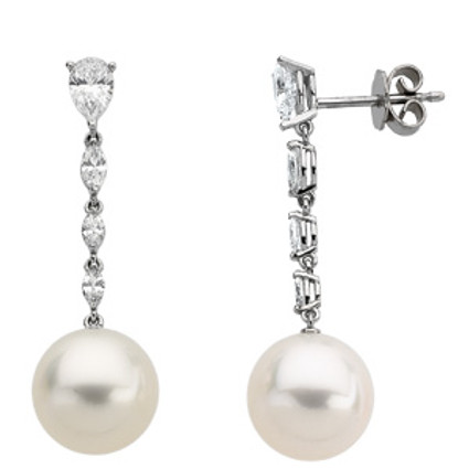 Paspaley Fine Round 12 millimeter South Sea Cultured Pearl Dangle Diamond Ear Rings 18k