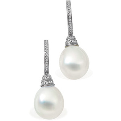 Paspaley Fine 13 millimeter Drop South Sea Cultured Pearl & Diamond Drop Ear Rings 18k