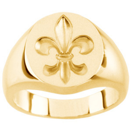 Fleur de Lis - Young Men's 14 Karat Yellow Gold - Custom Sizes - Oval Signet Ring