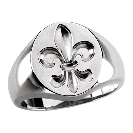 Fleur de Lis - Young Men's Fine Sterling Silver - Custom Sizes - Oval Signet Ring