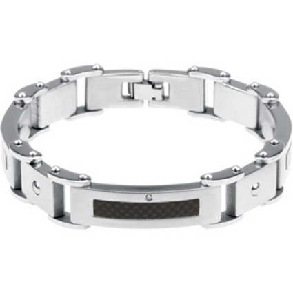 Steelworks | Young Men's Stainless Steel Carbon Fiber & Diamond Link Bracelet