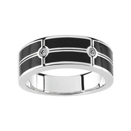 Men's Inset Onyx & Bezel Set Diamond Wedding Band Ring 14K White Gold