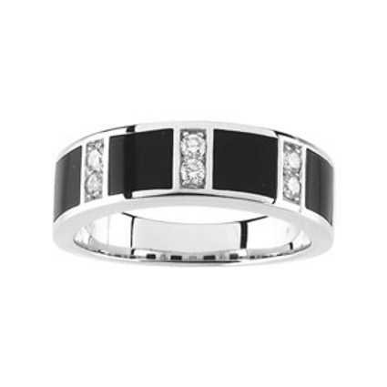 Mens Inset Black Onyx & Diamond 14K White Gold Wedding Band Ring