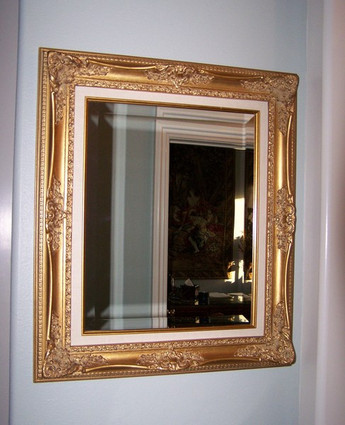 Louis Quinze French Rococo, Louis XV 5.5" Wide L429 Gold and Linen Frame, Large 46.5"t X 34.5"w Drama Bevel Traditional Mirror, 6610