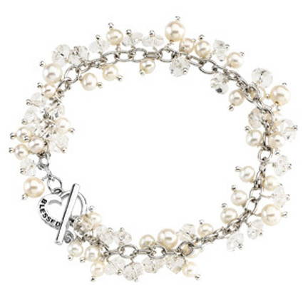 Freshwater Pearl & Quartz Crystal Sterling Silver Blessed Toggle Bracelet