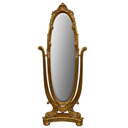 Fancy French Cheval Mirror, Oval Beveled Glass, Guilded Dressing Mirror, 74"t X 28"w X 14"d Gold Finish, 6288