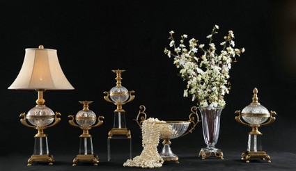 Lyvrich | Handmade Crystal with Gilded Dior Ormolu Trim, | 0.0"t X 0.0"L X 0.0"d | 6490, Lamp, Candle Holders, Bowl, Vase, and Tabletop Ornament