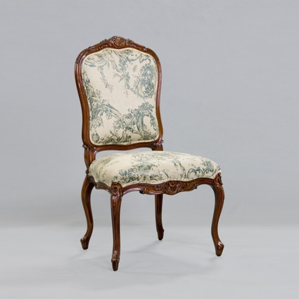 de Pompadour French Rococo Period Louis XV - 44.5 Inch Handcrafted Reproduction Versailles Dining Side | Accent | Desk Chair - Toile Upholstery 069 - Distressed Walnut Wood Luxurie Furniture Finish NWND