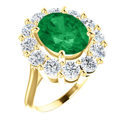 11 x 9 Benzgem by GuyDesign® Oval Shape Lab-Created Columbian Color 11 x 9 Beryl Emerald and Round Diamond Simulants 01.80 cts., Diana Princess of Wales Ring, 14k Yellow Gold, 6882 11 x 9 Benzgem by GuyDesign® Oval Shape Lab-Created Columbian Color 11 x 9 Beryl Emerald and Round Diamond Simulants 01.80 cts., Diana Princess of Wales Ring, 14k Yellow Gold, 6882