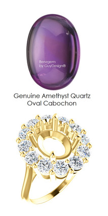 11 x 9 Mined Oval Cabochon 11 x 9 Purple Amethyst Quartz and Benzgem by GuyDesign® 01.80 Carats of Best Round Imitation Diamonds, Diana Princess of Wales Ring, 14k Yellow Gold, 7111