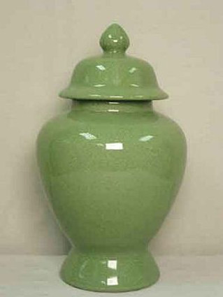 Celadon Decorator Crackle - Luxury Hand Painted Chinese Porcelain - 14 Inch Covered Temple Jar Style 1