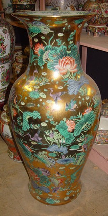 Golden Floral - Luxury Handmade and Painted Reproduction Chinese Porcelain - 36 Inch Palace Vase, Jardiniere - Style 3