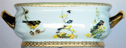 Bluebird Nature Scene - Luxury Handmade and Painted Reproduction Chinese Porcelain - 12 Inch Footbath, Centerpiece, Planter Style 591