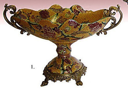 Roses and Gold - Luxury Handmade and Painted Reproduction Chinese Porcelain and Gilt Bronze Ormolu - 19 Inch Footed Flower Bowl, Centerpiece - Style B358 Roses and Gold - Luxury Handmade and Painted Reproduction Chinese Porcelain and Gilt Bronze Ormolu - 19 Inch Footed Flower Bowl, Centerpiece - Style B358