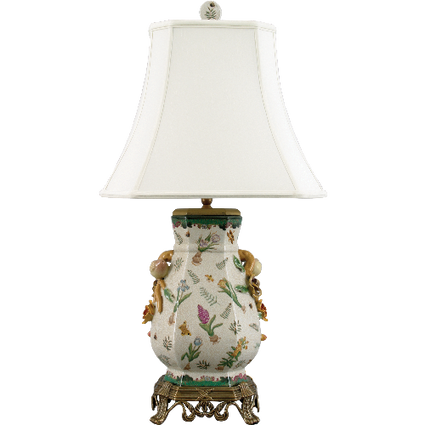 Bulbs and Butterflies Pattern - Luxury Hand Painted Porcelain and Gilt Bronze Ormolu - 29 Inch Lamp