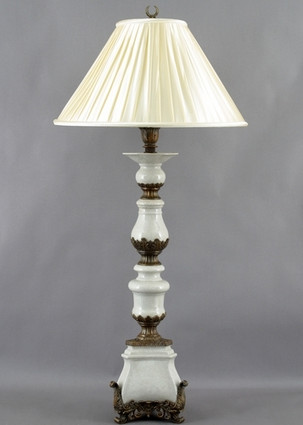 White Crackle Pattern - Luxury Hand Painted Porcelain and Gilt Bronze Ormolu - 47 Inch Lamp