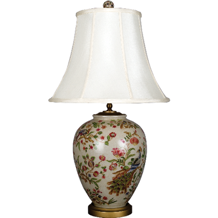 Porcelain Lamp with Shantung Silk Shade - Luxurious Handmade Porcelain Bronze Base - 29.5t x 17d