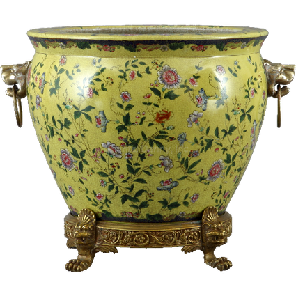 Wildflower Pattern - Luxury Hand Painted Porcelain and Parcel Gilt Bronze Ormolu - 14 Inch Fish Bowl | Fishbowl Planter