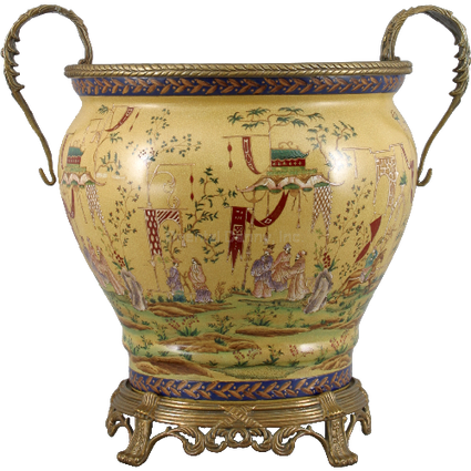 Dynasty - Luxury Hand Painted Porcelain and Gilt Bronze Ormolu - 14 Inch Statement Fish Bowl | Fishbowl, Orchid Pot, Planter
