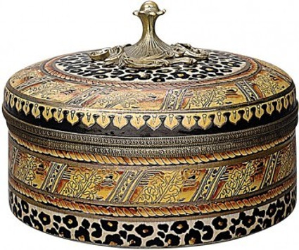 Luxe Life Jungle Pattern - Luxury Hand Painted Porcelain and Parcel Gilt Bronze Ormolu - 8 Inch Round Covered Box