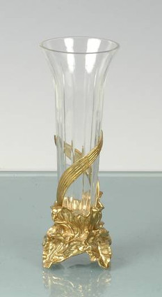 Luxe Life - Hand Cut Italian Crystal and Parcel Gilt Brass Ormolu 10.6 Inch Vase