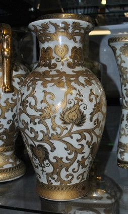 Ivory and Gold Lotus Scroll Arabesque | Luxury Handmade and Painted Reproduction Chinese Porcelain | 12 Inch Mantle Vase, Jardiniere | Style 3 Ivory and Gold Lotus Scroll Arabesque | Luxury Handmade and Painted Reproduction Chinese Porcelain | 12 Inch Mantle Vase, Jardiniere | Style 3