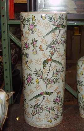 Fleurit Oiseaux et les Papillons - Luxury Hand Painted Chinese Porcelain - 24 Inch Umbrella Stand, Storage Vase - Style 61