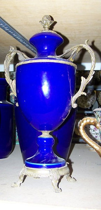 Cobalt Blue Decorator Solid - Luxury Handmade and Painted Reproduction Chinese Porcelain and Gilt Bronze Ormolu - 20.5 Inch Statement Urn - Style A557