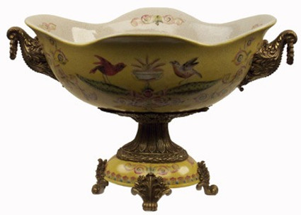 Jolis Oiseaux - Luxury Hand Painted Porcelain and Gilt Bronze Ormolu - 17 Inch Pedestal Bowl