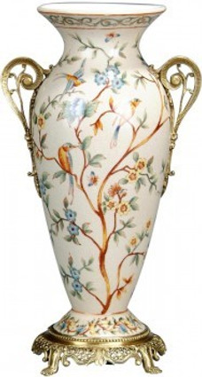 Luxe Life Morning Glory Pattern - Luxury Hand Painted Porcelain and Gilt Bronze Ormolu - 12 Inch Vase