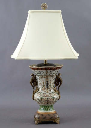 Vert Fougere Pattern - Luxury Hand Painted Porcelain and Gilt Bronze Ormolu - 30 Inch Lamp