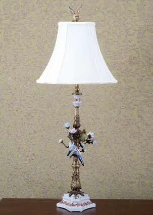 Tropical Paradise Pattern - Luxury Hand Painted Porcelain and Parcel Gilt Bronze Ormolu - 36 Inch Lamp