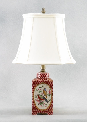Birds of a Feather Pattern - Luxury Hand Painted Porcelain - 19 Inch Lamp