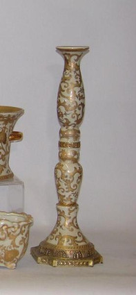Ivory and Gold Lotus Scroll Arabesque | Luxury Handmade and Painted Reproduction Chinese Porcelain and Gilt Bronze Ormolu | 21 Inch Candlestick Style A387