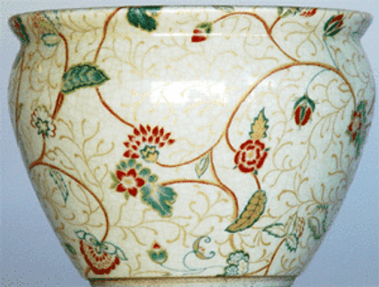 Luxury Hand Painted Chinese Porcelain - Reproduction Ivory Flower Vine - 18 Inch Fish Bowl | Fishbowl, Planter