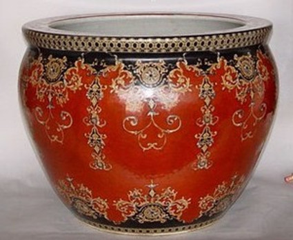 Imperial Red and Ebony Black - Luxury Handmade and Painted Reproduction Chinese Porcelain - 18 Inch Fish Bowl | Fishbowl, Planter Style 35 Imperial Red and Ebony Black - Luxury Handmade and Painted Reproduction Chinese Porcelain - 18 Inch Fish Bowl | Fishbowl, Planter Style 35