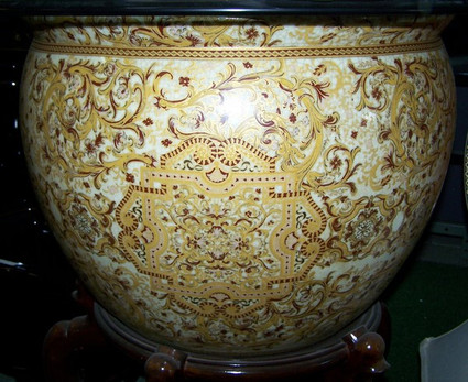 Burgundy Medallion and Gold - Luxury Handmade and Painted Reproduction Chinese Porcelain - 20 Inch Fish Bowl | Fishbowl, Planter Style 35