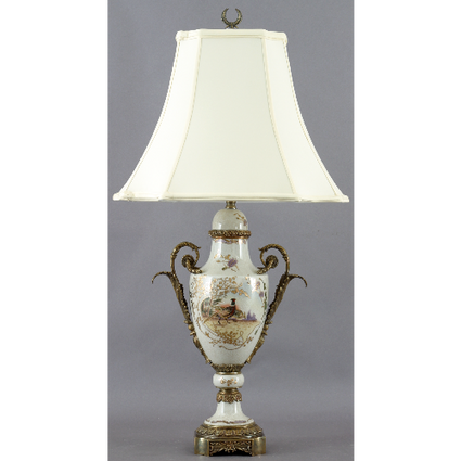 Pheasant on Display Pattern - Luxury Hand Painted Porcelain and Gilt Bronze Ormolu - 34 Inch Lamp