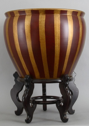 Fish Bowl | Fishbowl Planter - Red and Gold Vertical Stripes - 20 Inch Size Fish Bowl | Fishbowl Planter - Red and Gold Vertical Stripes - 20 Inch Size