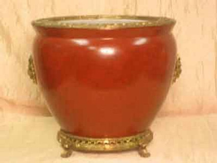 Marbled Red Pattern - Luxury Hand Painted Porcelain and Gilt Bronze Ormolu - 14 Inch Fish Bowl | Fishbowl Planter 2831 PN 127