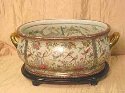 Gold Birds and Flowers - Luxury Hand Painted Porcelain - 22 Inch Footbath, Planter