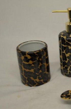 Lavish Leopard Decorator Print - Luxury Hand Painted Chinese Porcelain - 4 Inch Toothbrush Holder, Pen Cup - Style G722