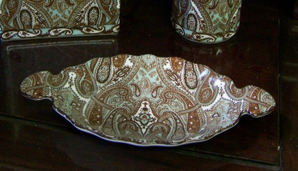 Earth Tone Paisley - Luxury Hand Painted Chinese Porcelain - 9 Inch Soap Dish - Style 702