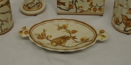 Creme and Orange Autumn Scene - Luxury Hand Painted Chinese Porcelain - 9 Inch Soap Dish - Style 702