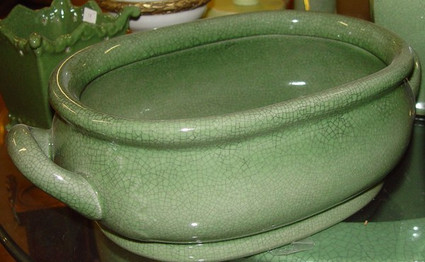Celadon Decorator Crackle - Luxury Handmade and Painted Reproduction Chinese Porcelain - 12 Inch Footbath, Planter, Centerpiece