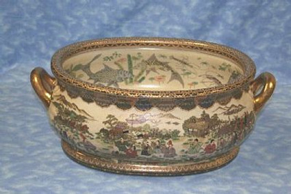 Satsuma Parade - Luxury Handmade and Painted Reproduction Chinese Porcelain - 22 Inch Footbath, Planter, Centerpiece